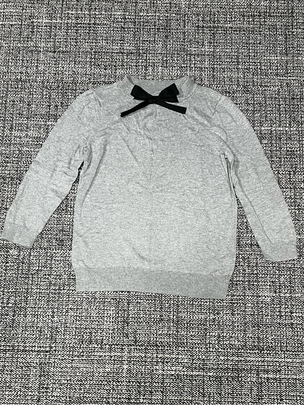 J. Crew Light Gray Crewneck Sweater with Black Bow Accent